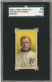 1909-11 T206 White Border Walter Johnson, Portrait, Brown "Hindu" Back - SGC 10 PR 1